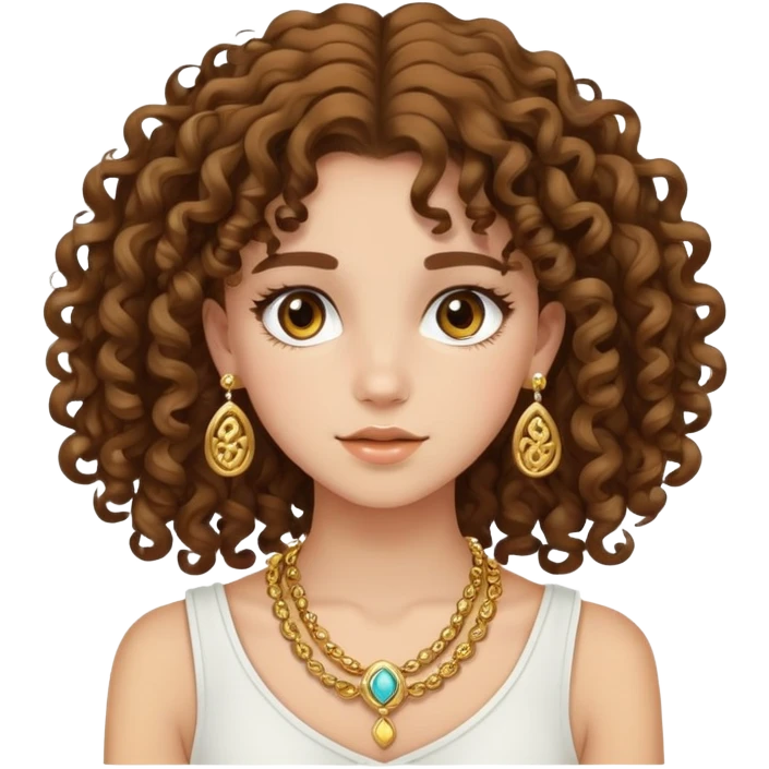 Teenage girl with curly brown hair, choni style with gold jewelry emoji