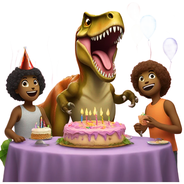 A T. rex celebrating their birthday with friends emoji