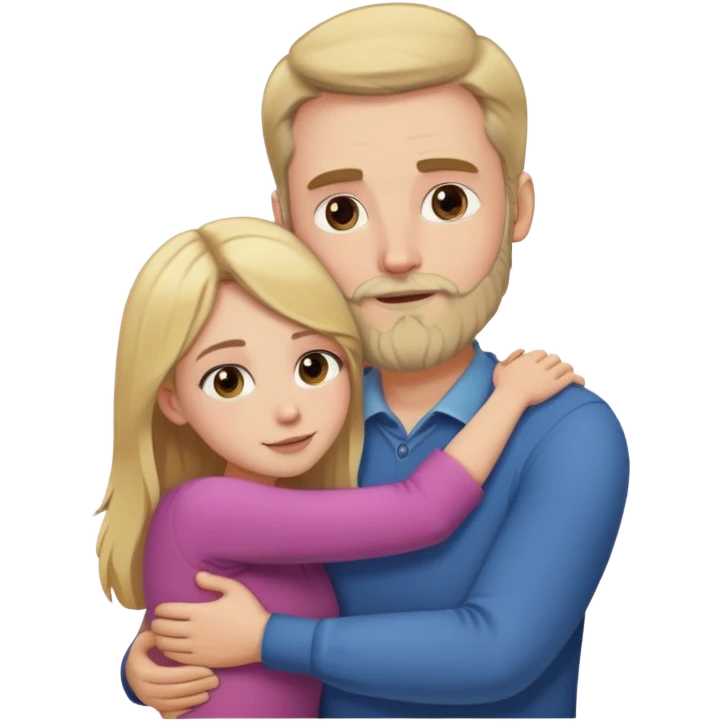 Tall white man with blonde beard hugging a short pale woman with long brown hair emoji