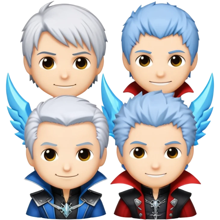 Cute chibi Dante, Vergil, and Nero from Devil May Cry, big heads, small bodies, childlike proportions emoji