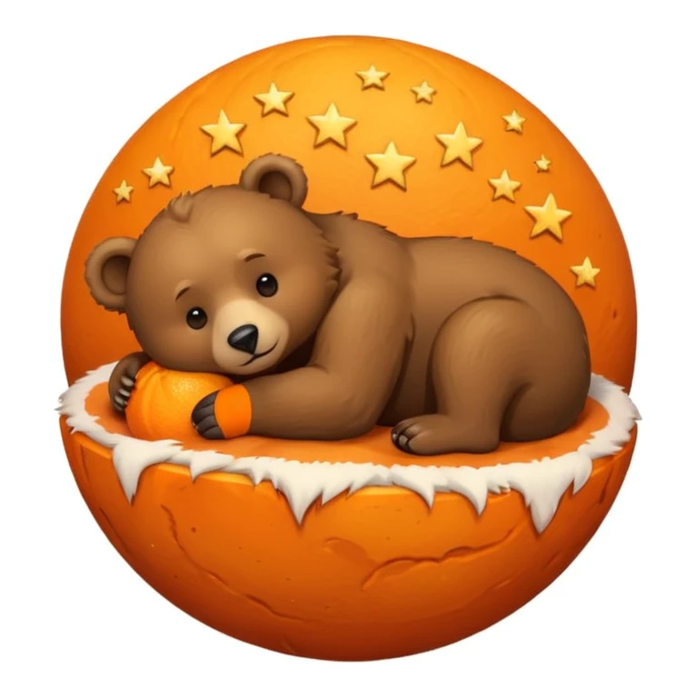 bear curled up on an orange planet with stars emoji