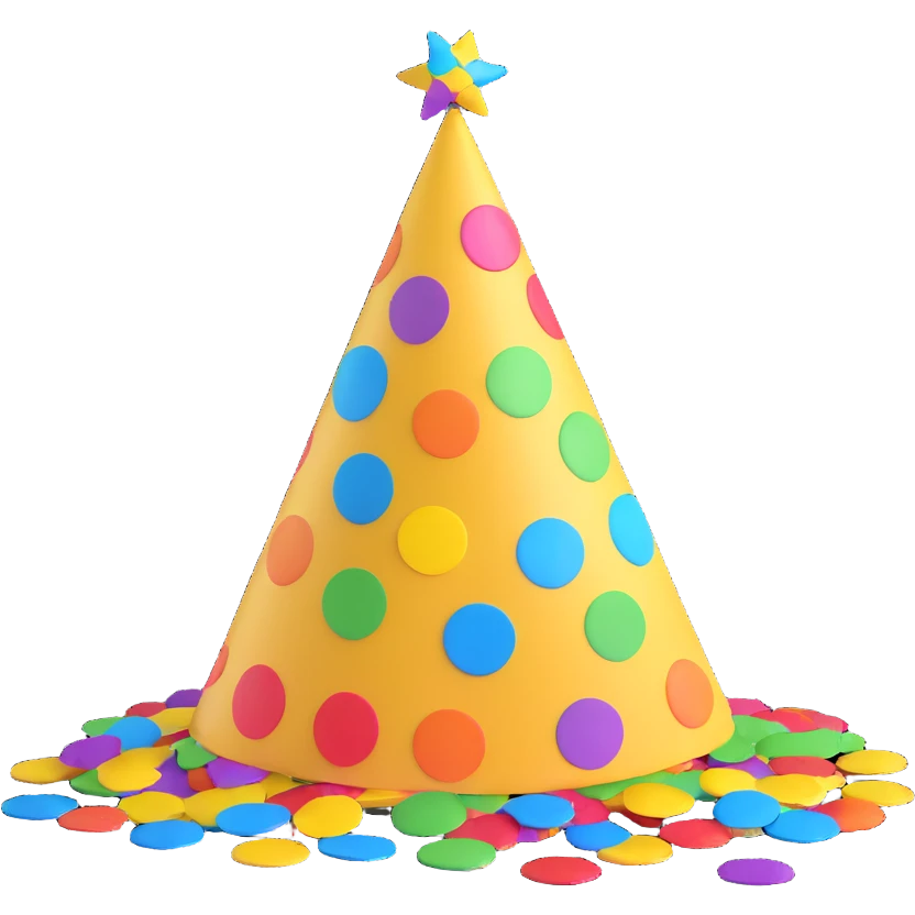 party hat with confetti, bright and fun emoji