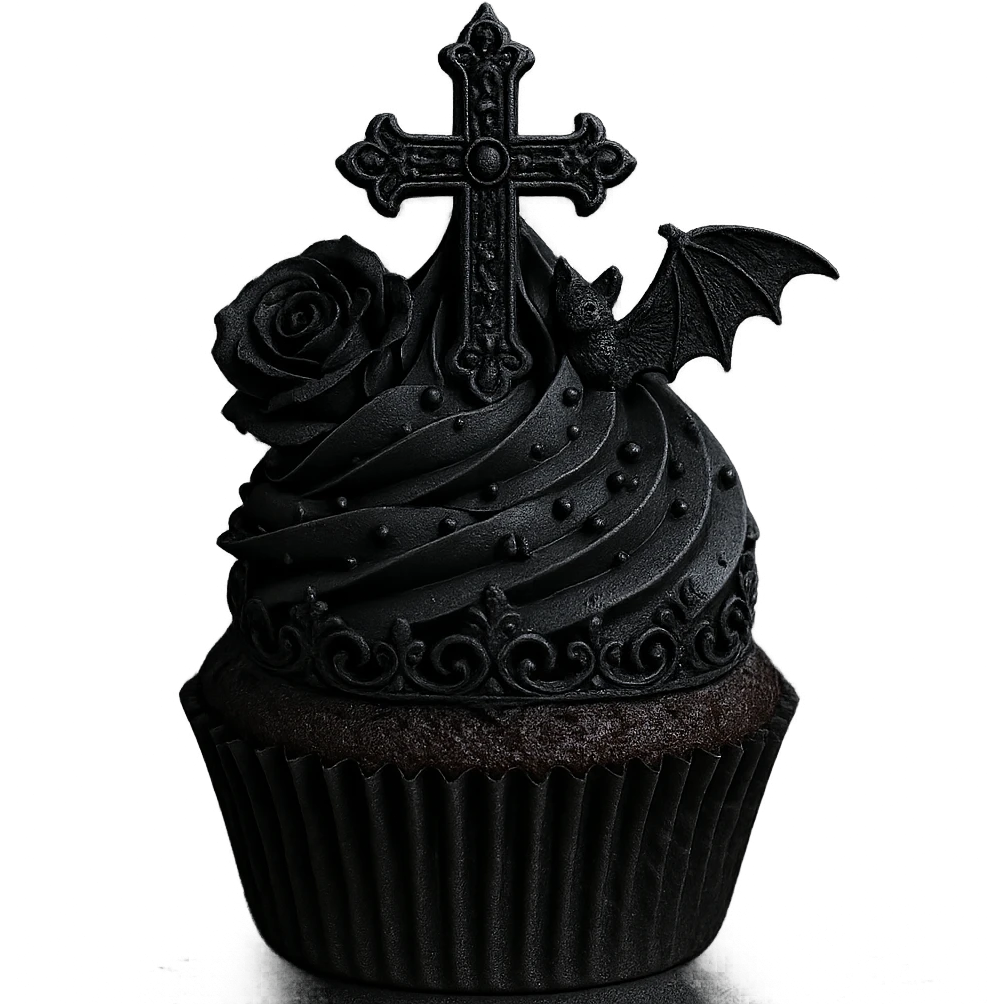 gothic cupcake with dark gothic aesthetic, intricate details, moody atmosphere emoji