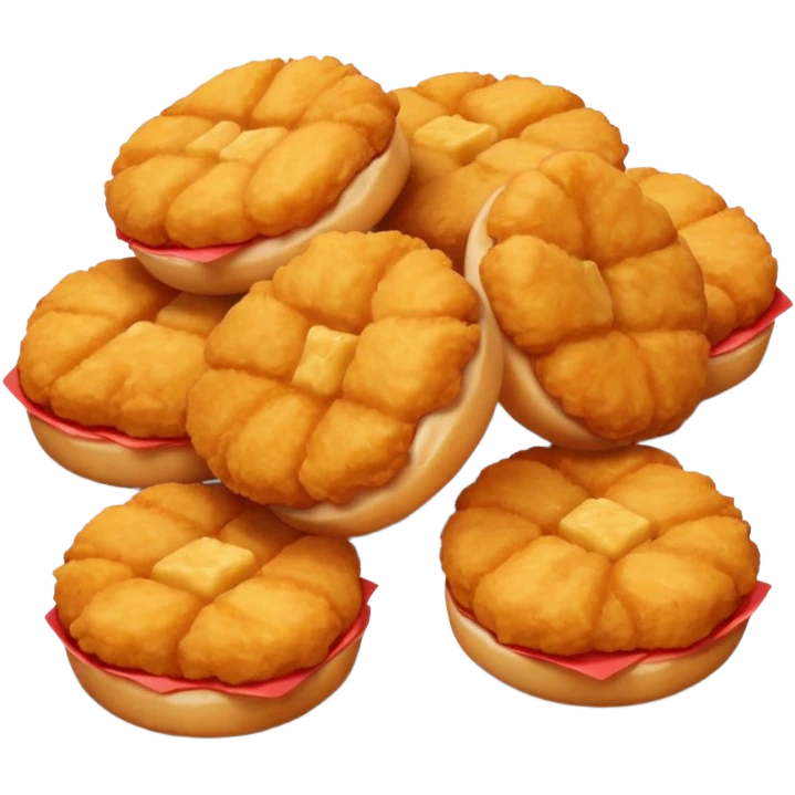 A bunch of chicken nuggets doing six seven emoji