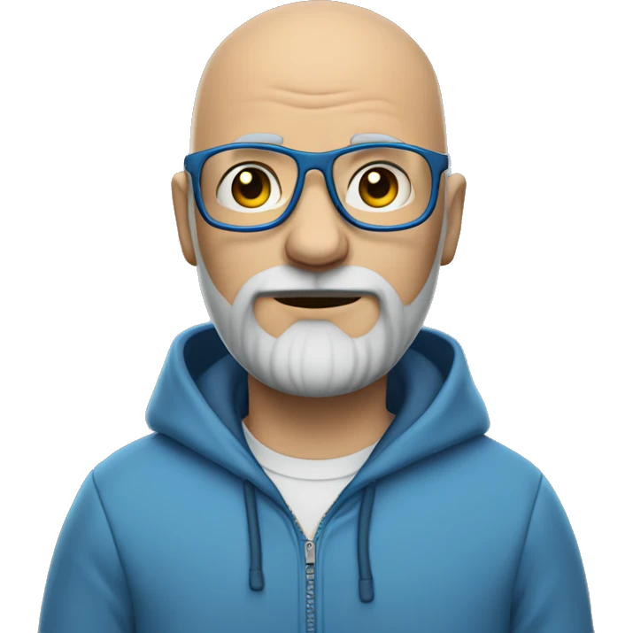 bald man in Blue hoodie 1 days  grey beard with Glases emoji