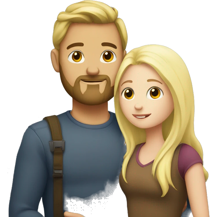 A guy with a beard cuddles a white blond girl emoji