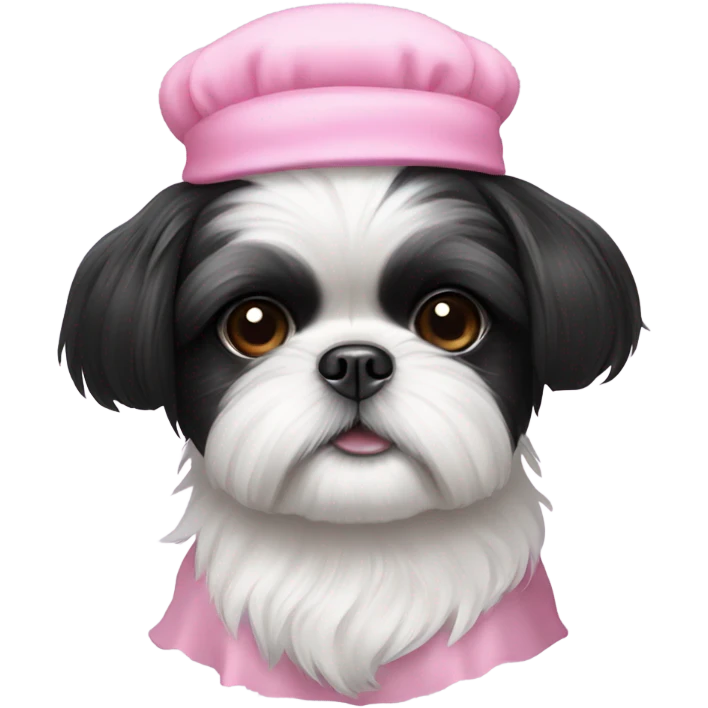 black and white shih tzu wearing a pink bonnet  emoji