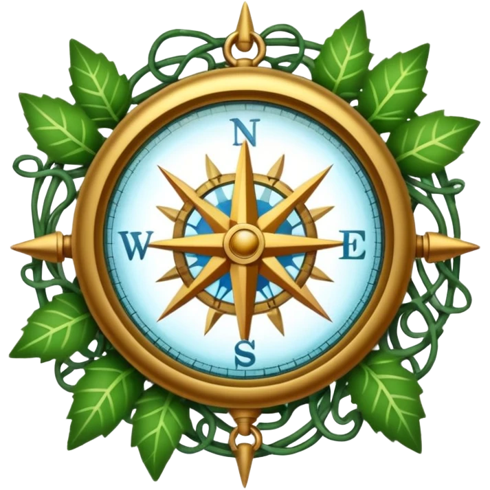 glowing crystal compass covered in vines emoji