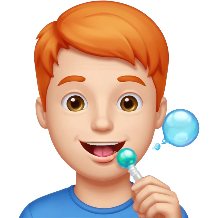the guy is chewing gum and make a buuble emoji
