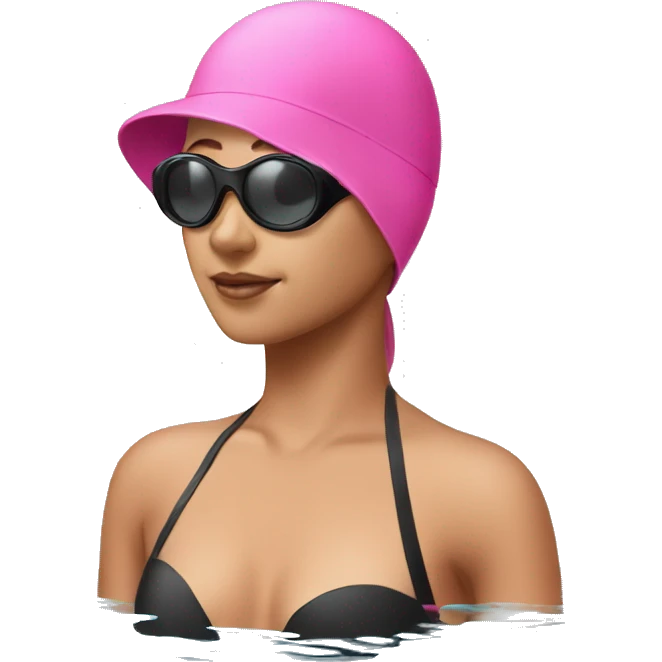 Lady pink swimming cap black googles emoji