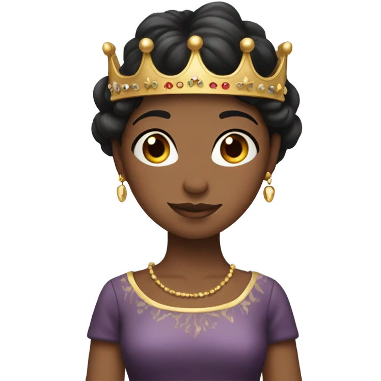 Girl with dark hair wearing a crown seated wearing a dress emoji