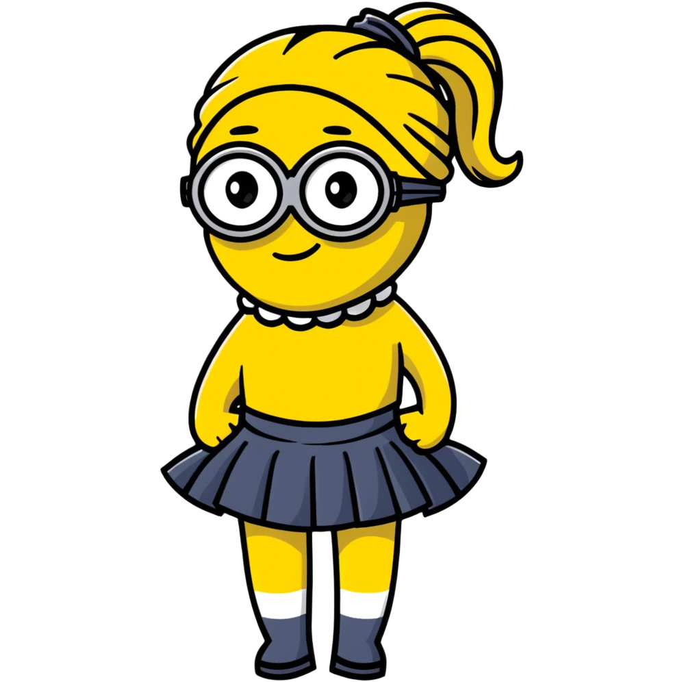 girly minion with skirt and ponytail emoji