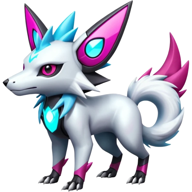 White and magenta cyperpunk futuristic feral Zangoose-Manectric-Luxray-Umbreon-Vaporeon-Amaura-Electrike-fusion-creature  emoji