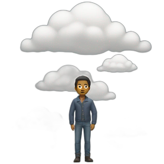 person with his hands on his hips riding a cloud (behind angle) emoji
