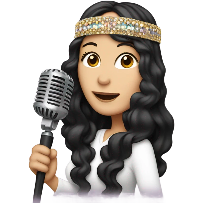 CHER in her 60’s headband singing with a microphone  emoji