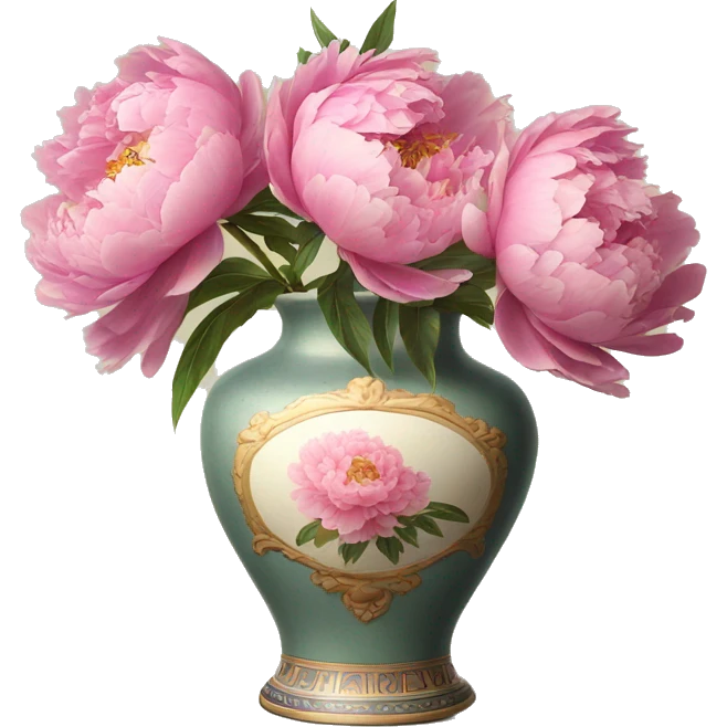 Pink peonies in a vintage vase emoji