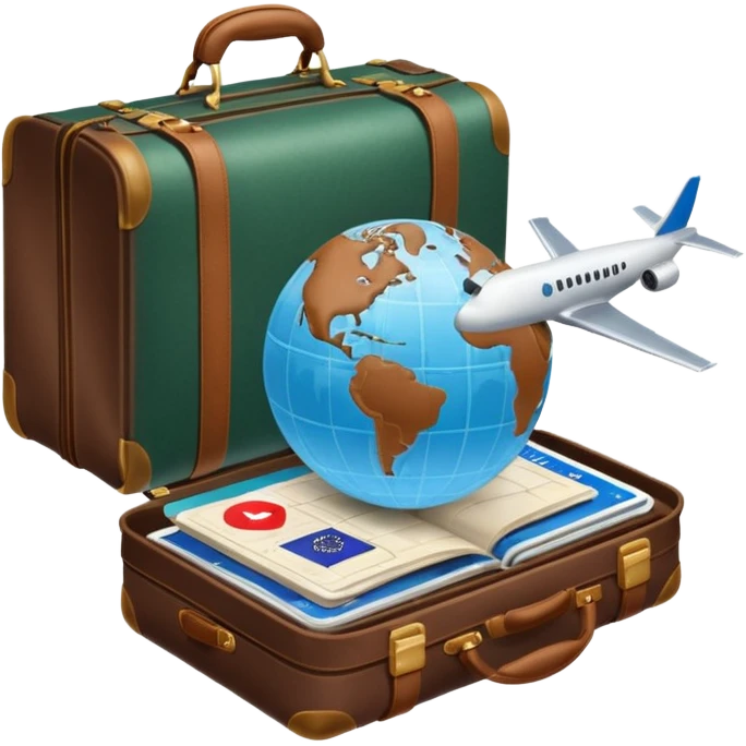 TRAVEL , travel bag , pass board, plane, glob emoji