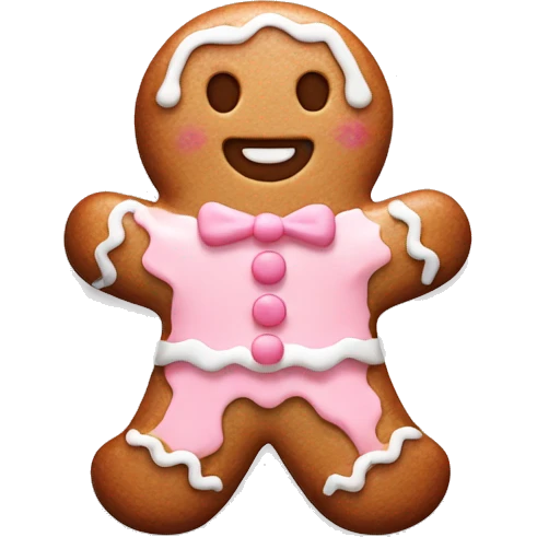 Cute gingerbread man with light pink and white icing emoji