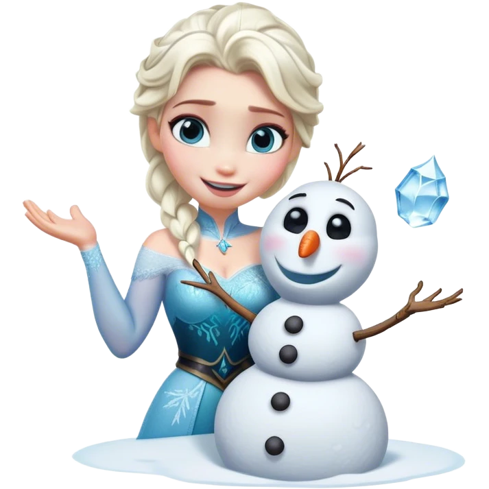 Cinematic Funny Elsa Portrait Emoji, Making a tiny snowman in her hands with a proud grin, looking smug as it dances, an unexpectedly hilarious moment of icy creativity! emoji