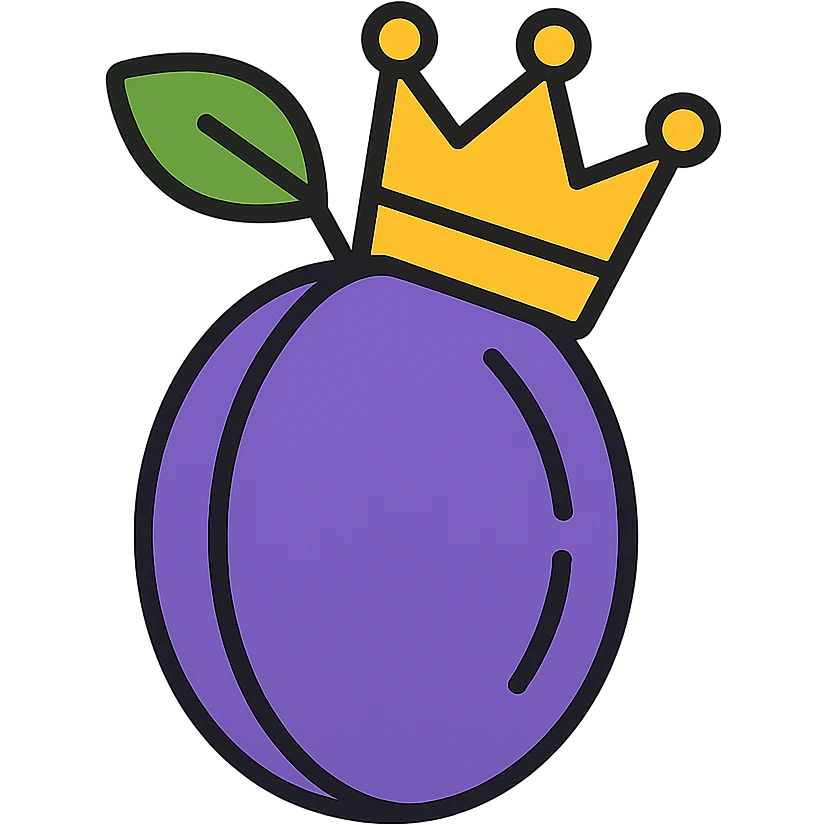 prune fruit with a crown, minimal, flat design emoji