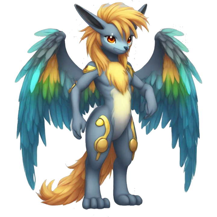 Anthro Sona Cool Edgy Cute Colorful Shy Winged Shiny Fakemon-Fantasy-Creature With Long Hair-Mane Full Body Detailed High Quality emoji