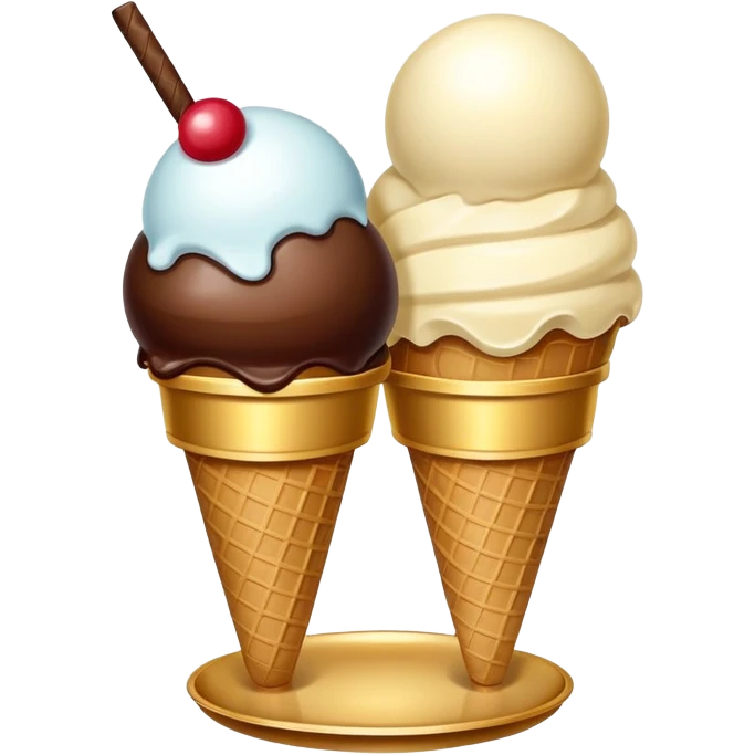 Ice cream 2 balls in a beige and gold plate emoji