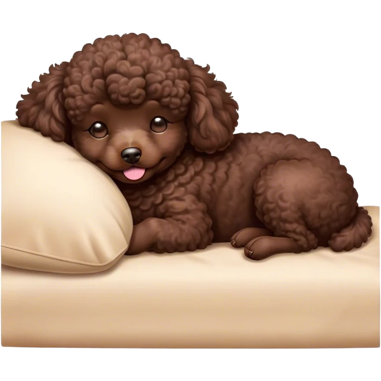 Meme-Worthy Cute Sleeping Chocolate Poodle Portrait Emoji, Head resting peacefully with a contented smile, showcasing a delightfully elegant build and a luxuriously soft, curly chocolate Fur, eyes shut in a serene nap, Simplified yet hilariously adorable features, highly detailed, glowing with a soft, drowsy light, high shine, relaxed and utterly lovable, stylized with an air of playful laziness, bright and heartwarming, soft glowing outline, capturing the essence of a comically sleepy companion, so meme-worthy it feels like it could instantly become the next viral sensation of adorable slumber! emoji