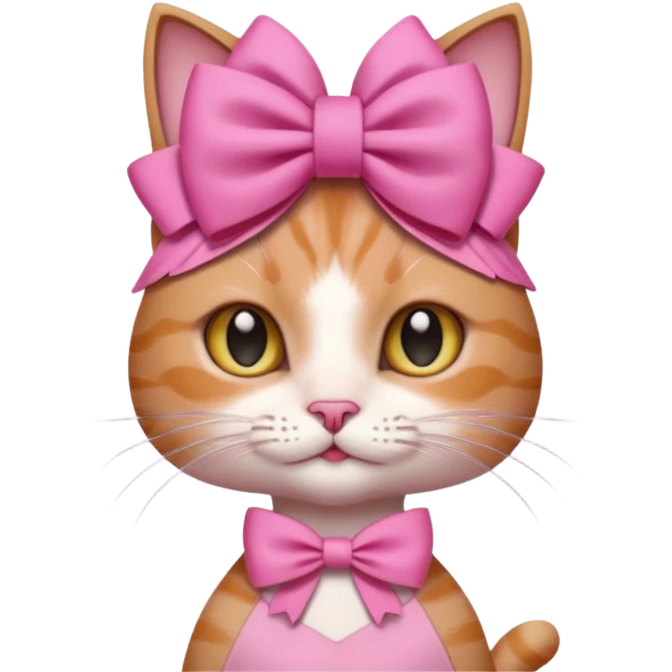 گربه‌ای که یه گل صورتی دستش باشه رو سر خودش پاپیون باشه لباس صورتی تنش باشه و یک کادر صورتی کوچیک بالای سرش باشه emoji
