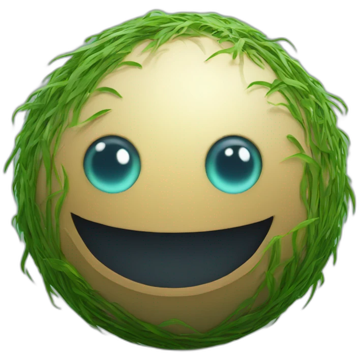 3d sphere with a cartoon confident seagrass Vex skin texture with abashed eyes emoji