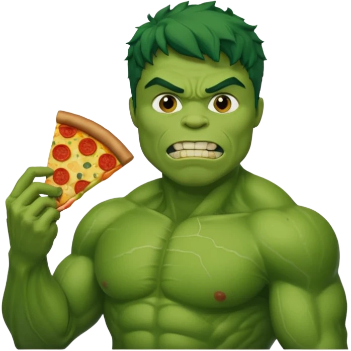 Create a man in a hulk costume eating pizza emoji
