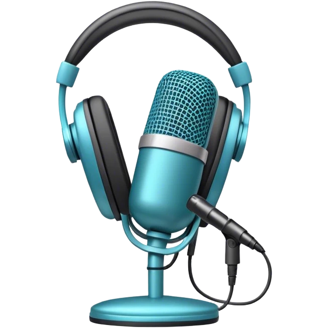Create an emoji for podcasting. Show a microphone with headphones, symbolizing the recording of a podcast. Use modern, professional colors. Do not include any emojis or smiley faces. Make the background transparent. emoji