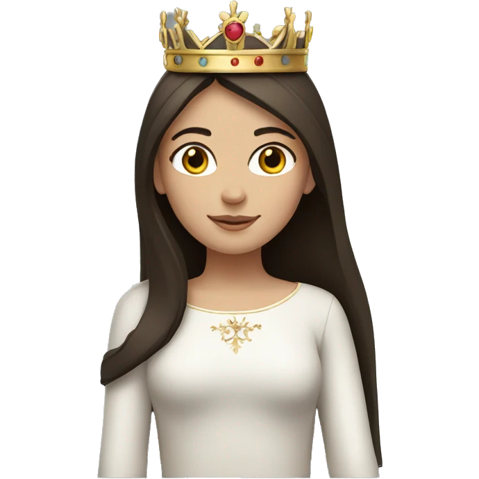 European girl with dark brown straight hair is wearing a crown  emoji