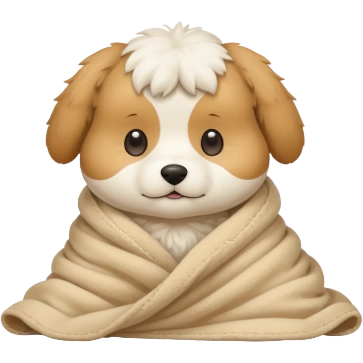 Cute white poppy dog inside a beige blanket emoji
