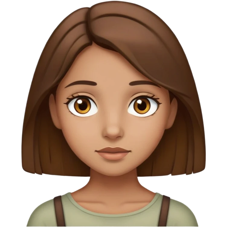 girl with brown hair to the shoulders, brown eyes, olive complexion, neutral expression emoji