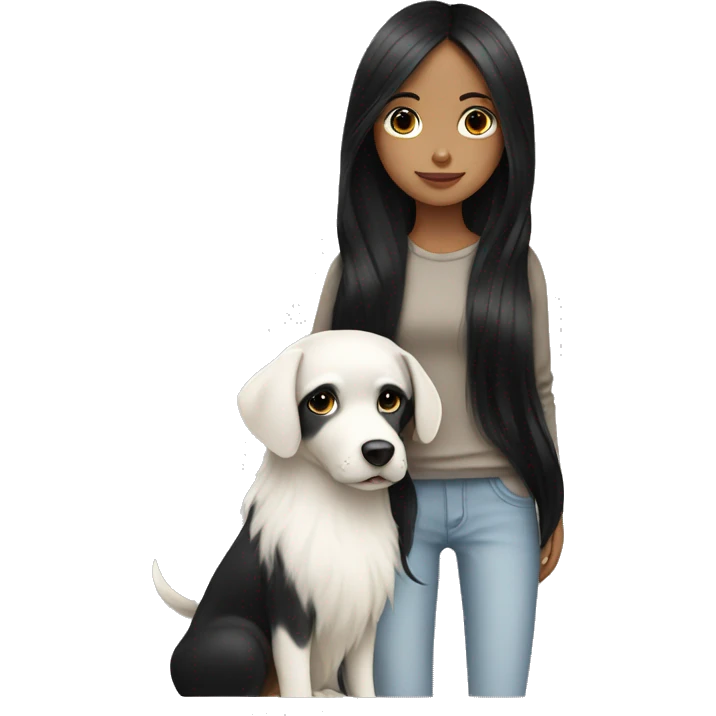 girl with long black hair with a white dog emoji