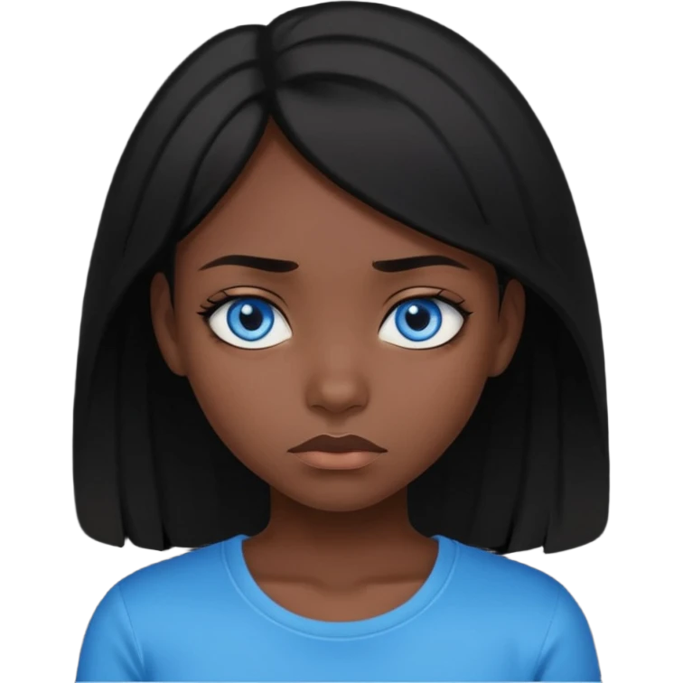 dark femine black haired girl with blue eyes and black top, very cold look emoji