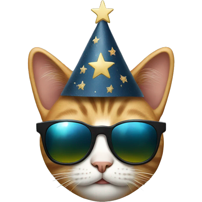 cat wearing sunglasses and a star hat emoji