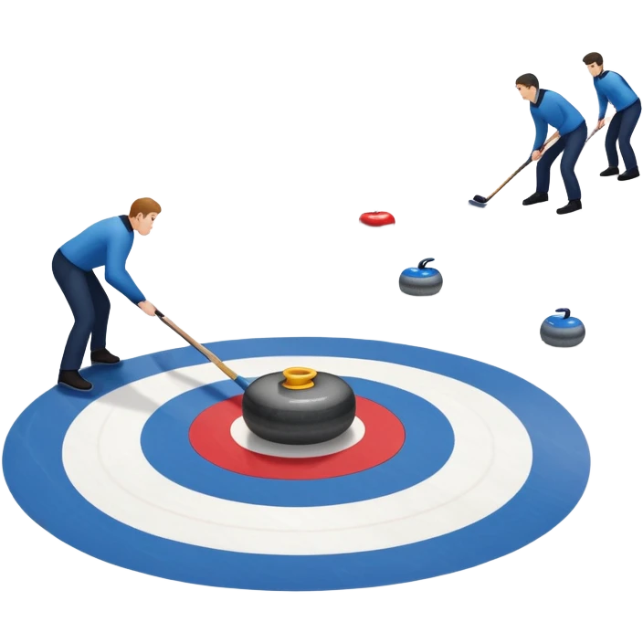 An icon showing a curling match on an indoor ice stadium, with a polished curling stone gliding toward the target and players sweeping. Spectators watch from stands, and flags hang above the rink. Transparent background highlights strategy and focus in the sport of curling. emoji