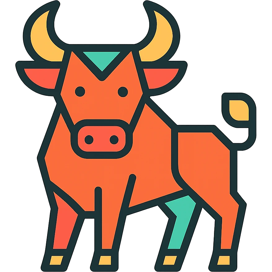 geometric ox icon, basic shapes, clear lines, stylized horns, modern icon style emoji
