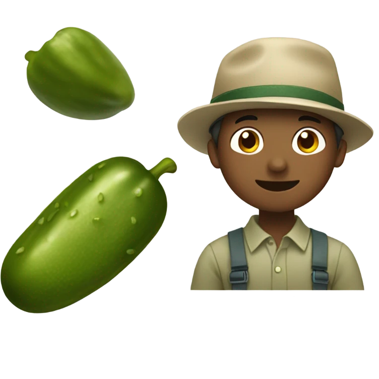 boy enjoying a pickle with hat emoji
