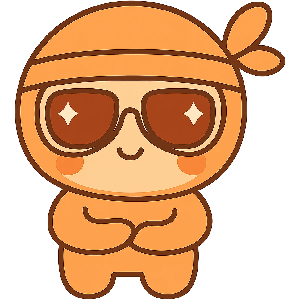 Change both the ninja and sunglasses to orange tones in a cute and simple style. Remove the background. The style should be clean and minimalistic, emphasizing cuteness and simplicity. emoji