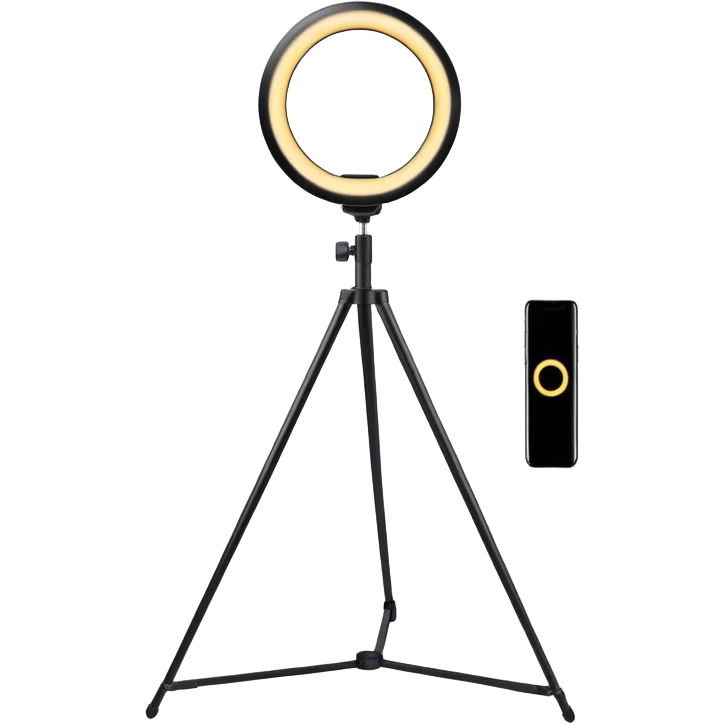black glowing ring light on black tripod emoji