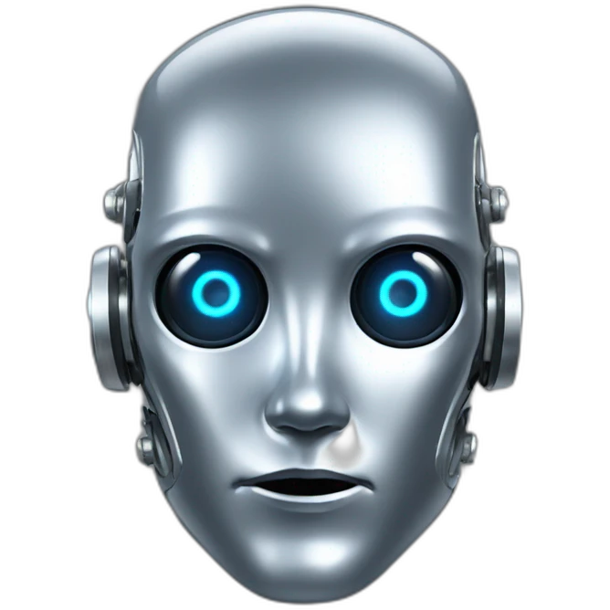 A silver robot human head with laser beam shooting from its eyes  emoji