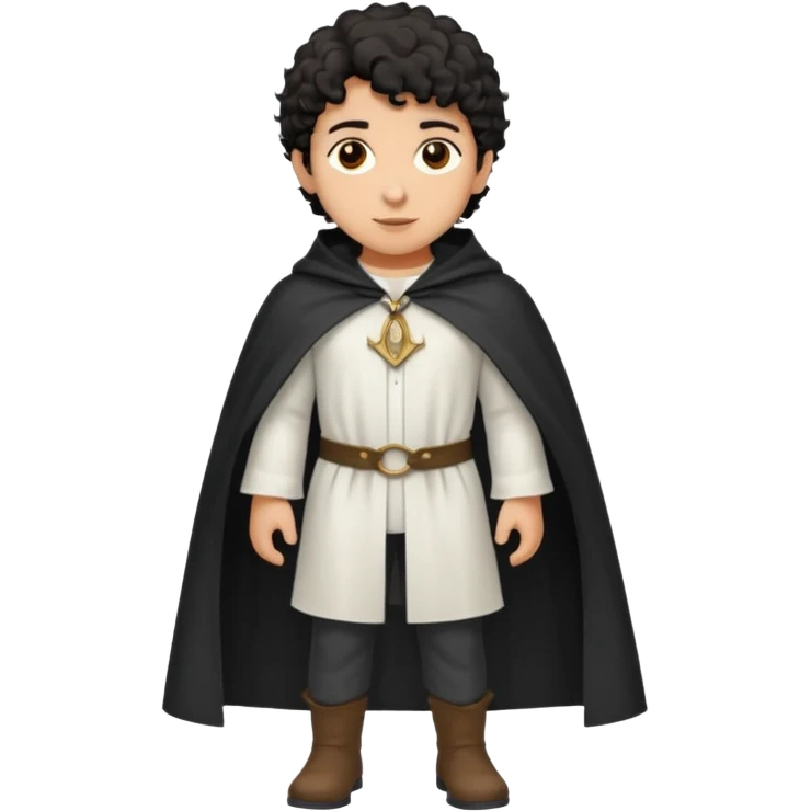 Apariencia: Joven de unos 25-30 años, atractivo,.
-Rostro: Ojos oscuros, piel ligeramente morena, rasgos árabes finos.
-Cabello: Negro, rizado corto, viste como cristiano (camisa blanca, capa corta, colores sobrios). Que salga de cuerpo completo emoji