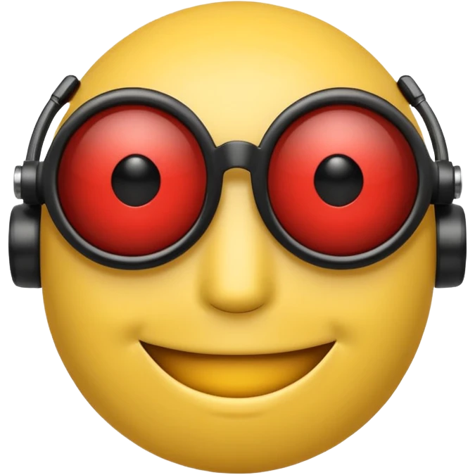 Yellow smiley face head with black sunglasses one of the eyes is a red robot eye  emoji