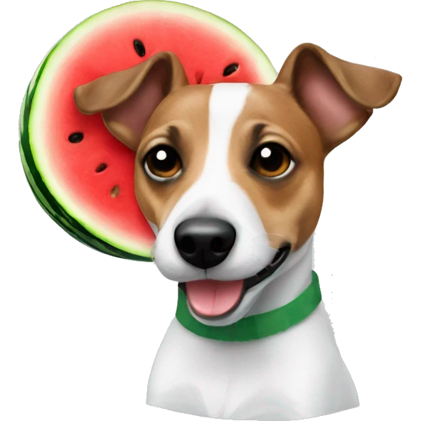 a jack russel with a watermelon on his head emoji