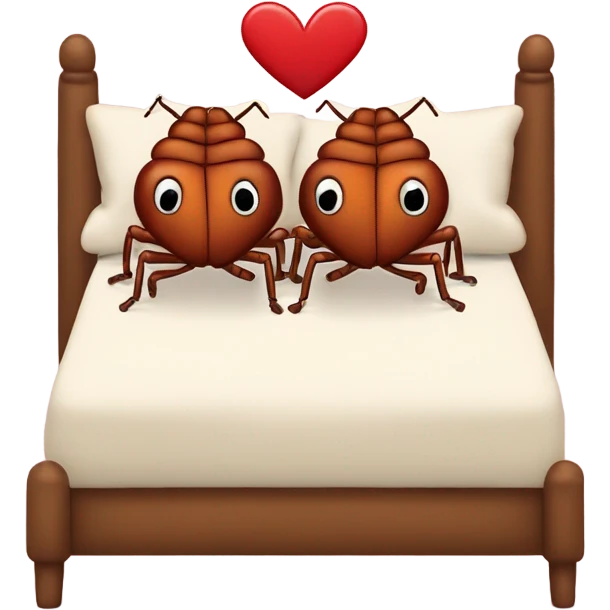two bed bugs in bed with heart emoji