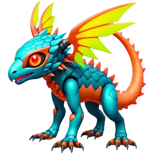 Tropical futuristic lush warm-colored modern colorful neon-colored cyber-Fakémon-Digimon-Trico-creature emoji