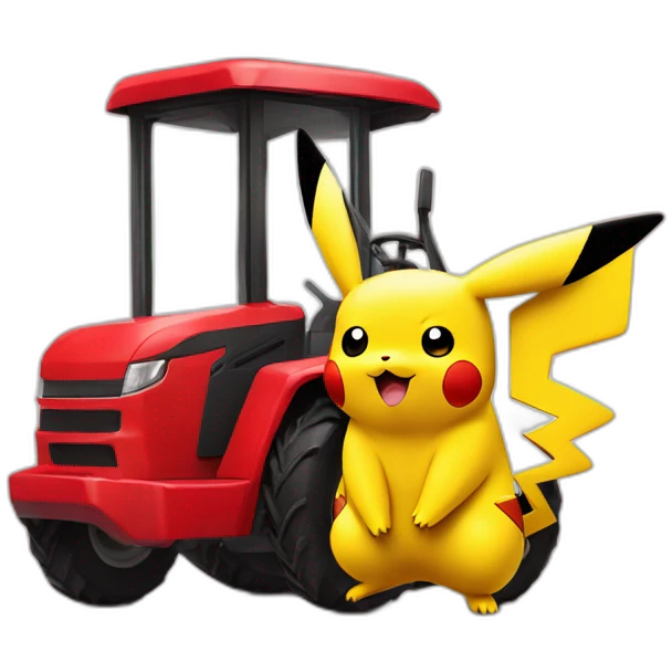pikachu sur un tracteur rouge avec des ailes emoji