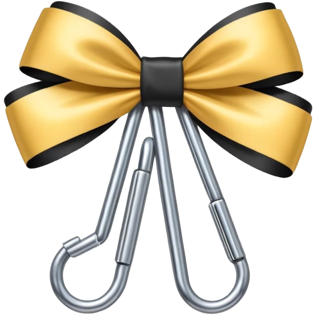 one silver paper clip with a black bow in the middle emoji